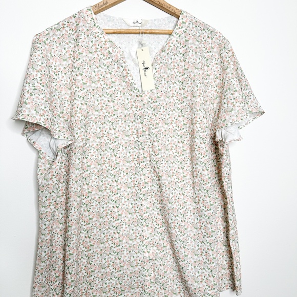 Agnes Orinda Plus Size Short Sleeve Button Down Collar Chiffon Floral Blouse |2X - Picture 2 of 7